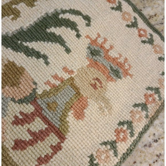 Old Wool Needlepoint Pillow Cover Peacock Athens Greece Nat. Welfare Org 11x12 - Picture 3 of 12